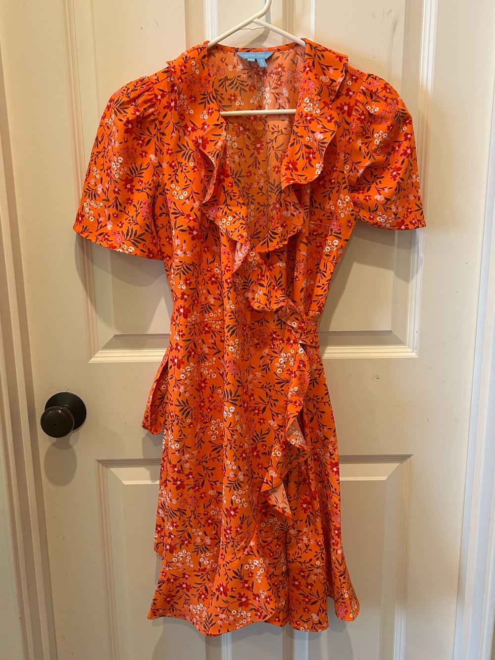 Draper James Orange Floral Ruffle Wrap Dress